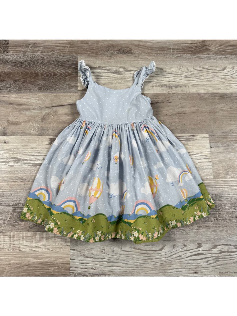 Cynthia Rowley Girls Dress Blue Rainbow Balloon Cotton Cottagecore